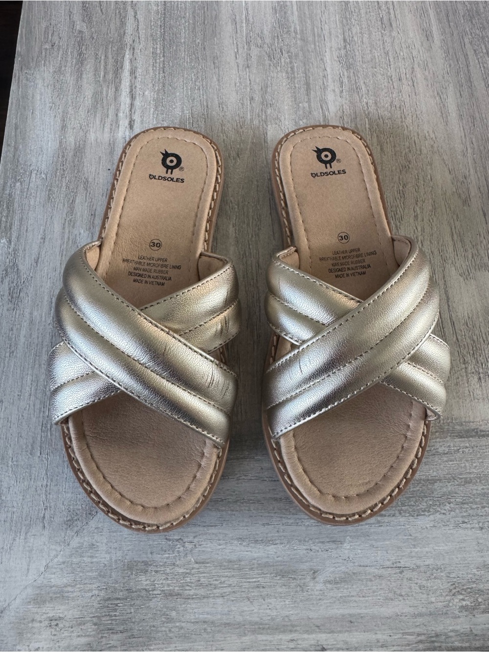 Old Soles Gold Metallic Crisscross Slide Sandals - girls